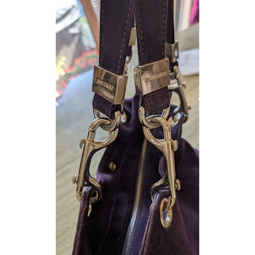 Vintage Jimmy Choo Purple Suede Studded Saba Hobo Shoulder Bag Handbag Y2K